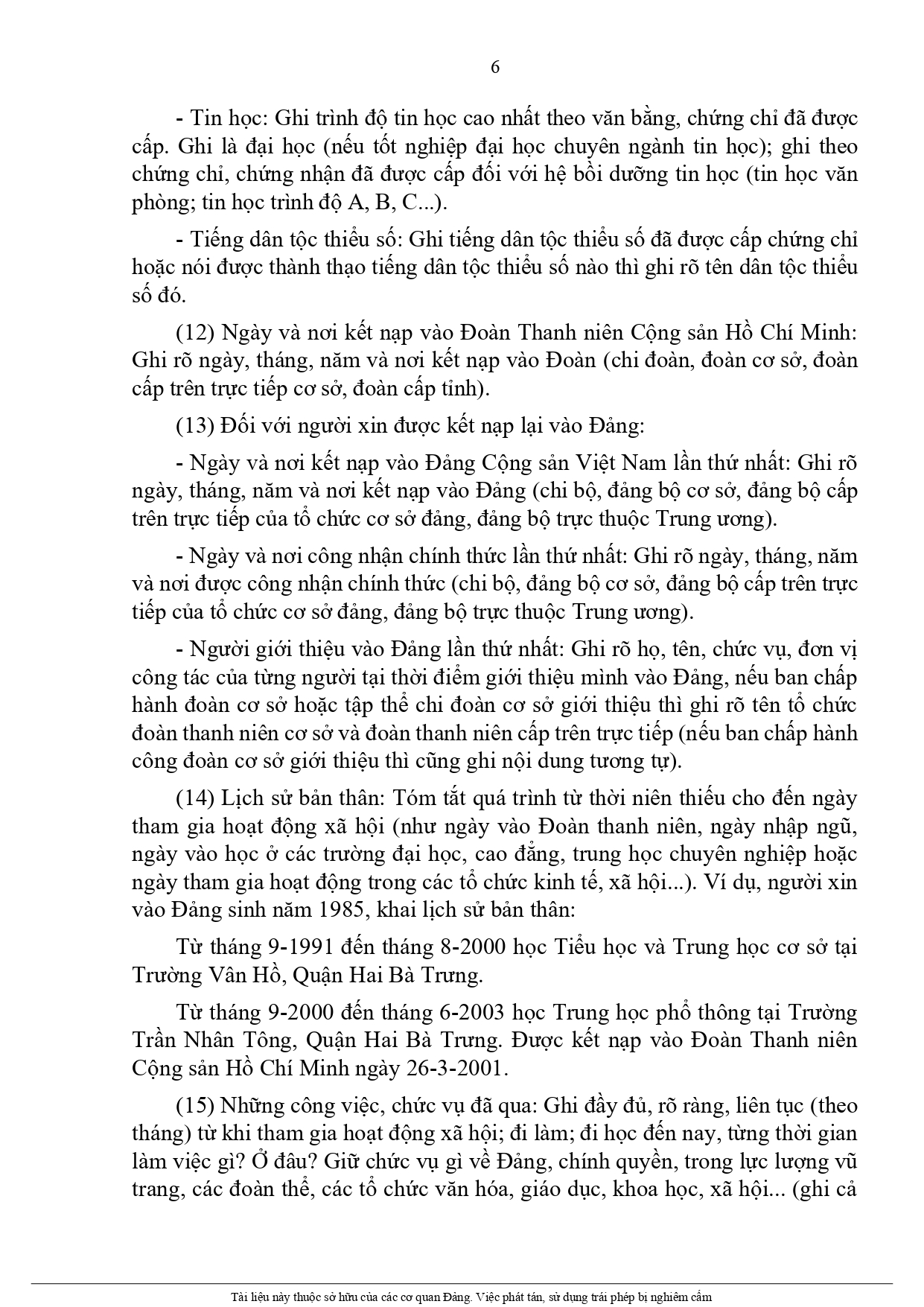  Lý lịch của người xin vào Đảng