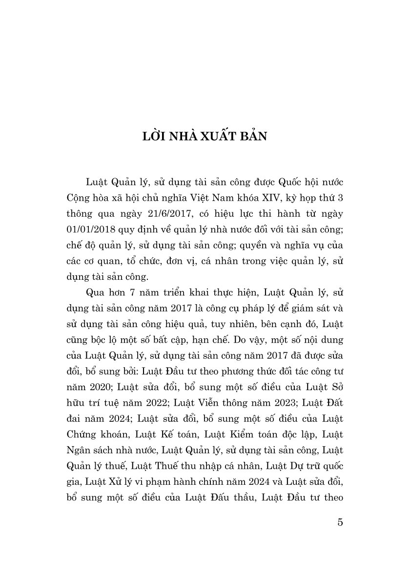 Luật Quản lý, sử dụng tài sản công năm 2017 (Sửa đổi, bổ sung năm 2020, 2023, 2024, 2025)